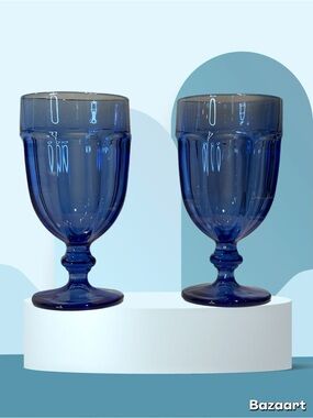 Gibraltar Cobalt Blue Libby Glass Company  Pair of 2 Goblets